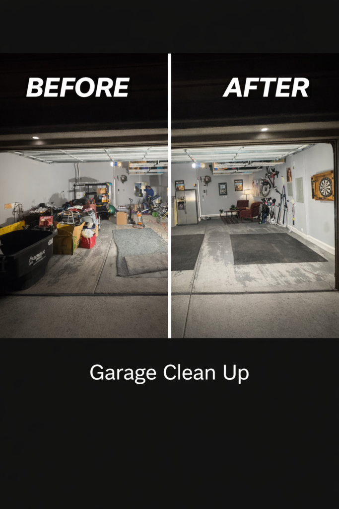 amessy garage and a clean organized garage